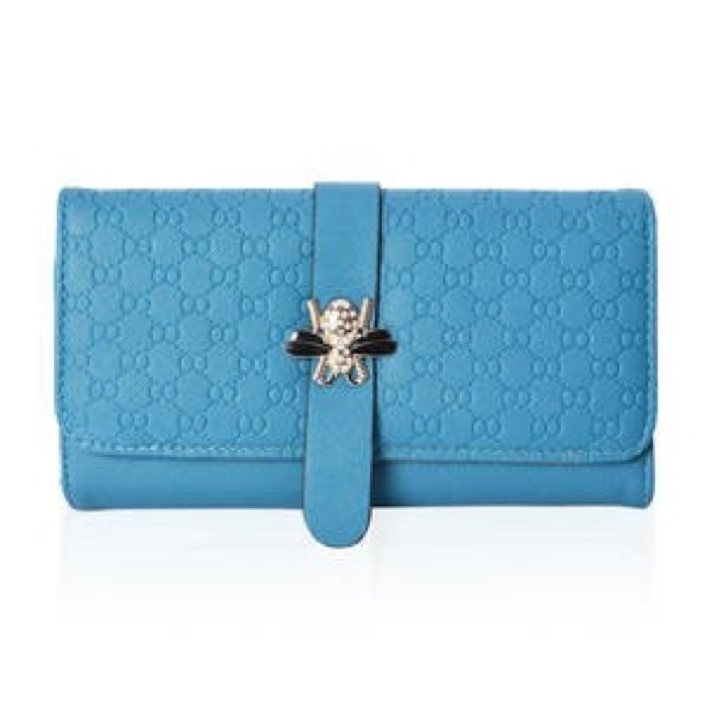 Blue Faux Leather Wallet w/Bee Accent